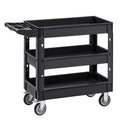 Utility Service Cart, 550 LBS Laod Capacity, 3 Shelf Heavy Duty Plastic Rolling Utility Cart with 360° Swivel Wheels (2 with Brakes), Ergonomic Storage Handle for Warehouse/Garage/Cleaning