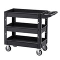 Utility Service Cart, 550 LBS Laod Capacity, 3 Shelf Heavy Duty Plastic Rolling Utility Cart with 360° Swivel Wheels (2 with Brakes), Ergonomic Storage Handle for Warehouse/Garage/Cleaning