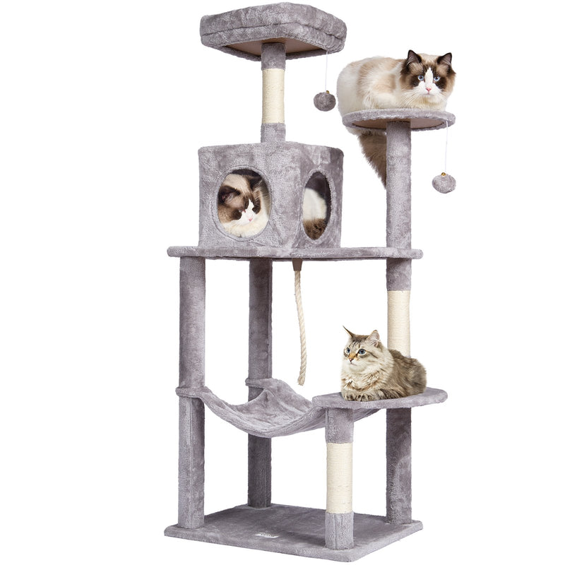 Cat Tree 143cm Condo Sisal Scratching Post Light Grey