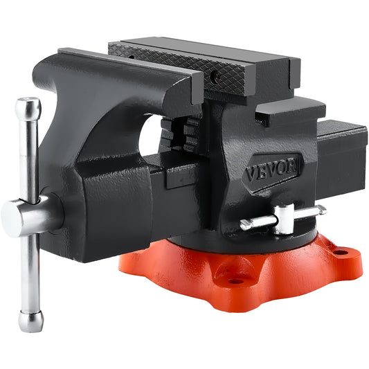 Bench Vise, 140 mm Jaw Width, 140 mm Max Jaw Opening Multipurpose Vise with 360° Swivel Locking Base, 73 mm Throat, Heavy Duty Ductile Iron Workbench Vise, Two-Way Jaws for Clamping Round Pipes