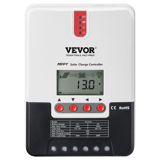 20A MPPT Solar Charge Controller LCD Display Temperature Sensor