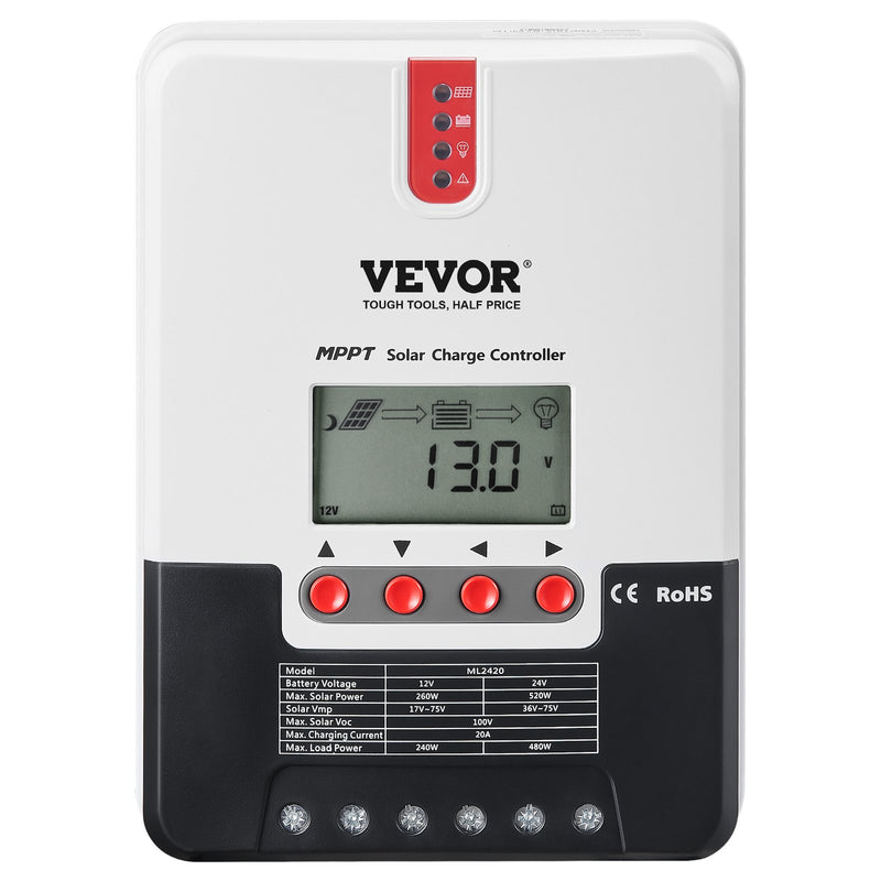 20A MPPT Solar Charge Controller LCD Display Temperature Sensor