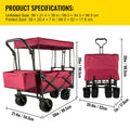 Folding Wagon Cart, Collapsible Folding Garden Cart w/ Shade Beach Utility