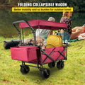 Folding Garden Cart Collapsible Wagon Beach Utility w/ Shade