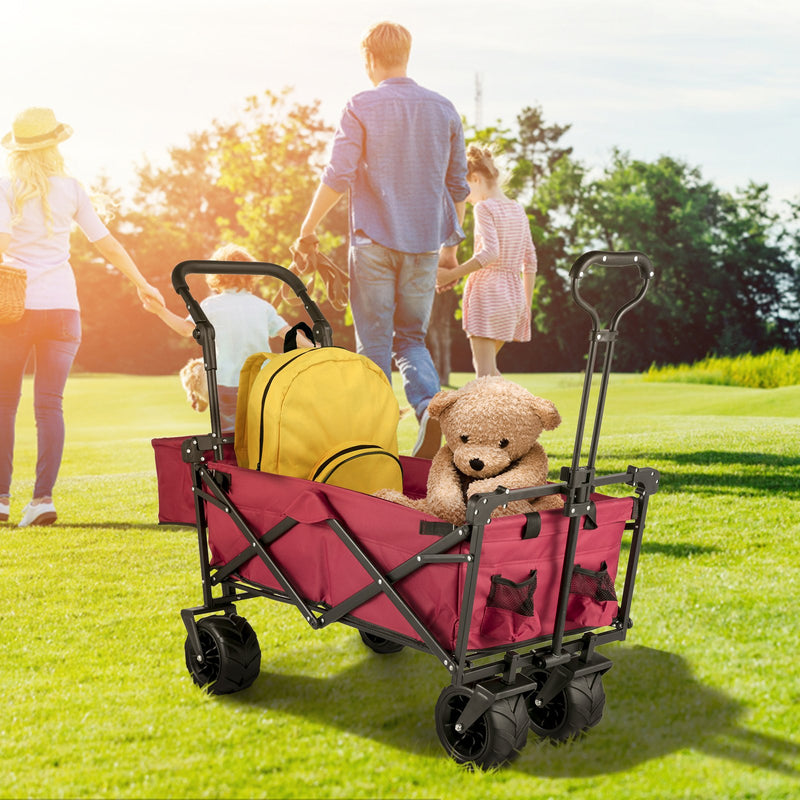 Folding Garden Cart Collapsible Wagon Beach Utility w/ Shade