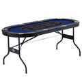 8 Player Poker Table 183cm Oval Padded Blue Stainless Steel Cups
