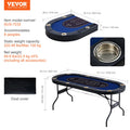 8 Player Poker Table 183cm Oval Padded Blue Stainless Steel Cups