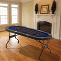 8 Player Poker Table 183cm Oval Padded Blue Stainless Steel Cups