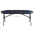 8 Player Poker Table 183cm Oval Padded Blue Stainless Steel Cups