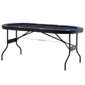 8 Player Poker Table 183cm Oval Padded Blue Stainless Steel Cups