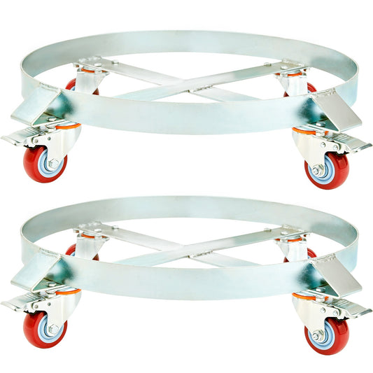 2PC 250L Drum Dolly 454kg Load Capacity Steel Frame Swivel Casters