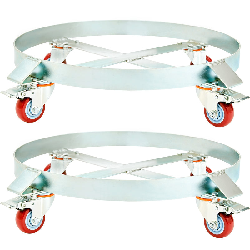 2PC 250L Drum Dolly 454kg Load Capacity Steel Frame Swivel Casters