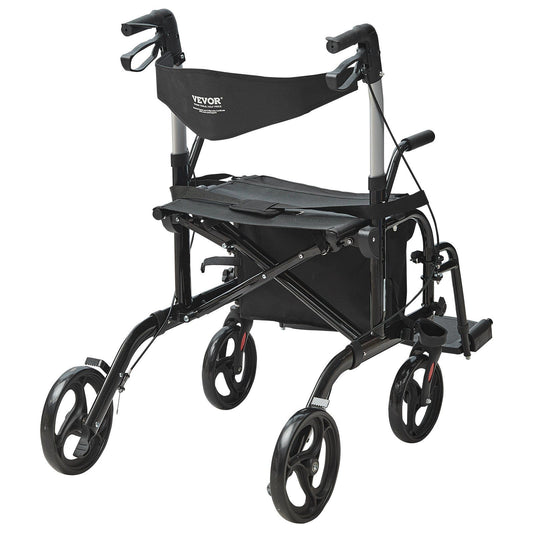 2in1 Rollator Walker Transport Chair Lightweight Aluminum 136kg