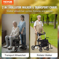 2in1 Rollator Walker Transport Chair Lightweight Aluminum 136kg