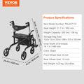 2in1 Rollator Walker Transport Chair Lightweight Aluminum 136kg