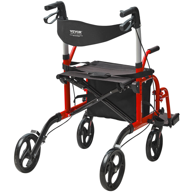Rollator Walker Transport Chair 2in1 Folding Aluminum 136kg