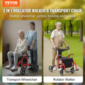 Rollator Walker Transport Chair 2in1 Folding Aluminum 136kg