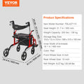 Rollator Walker Transport Chair 2in1 Folding Aluminum 136kg