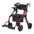 Rollator Walker Transport Chair 2-in-1 Foldable Aluminum 136kg