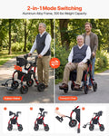 Rollator Walker Transport Chair 2-in-1 Foldable Aluminum 136kg