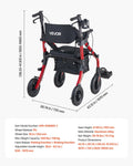 Rollator Walker Transport Chair 2-in-1 Foldable Aluminum 136kg
