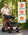 Rollator Walker Transport Chair 2-in-1 Foldable Aluminum 136kg