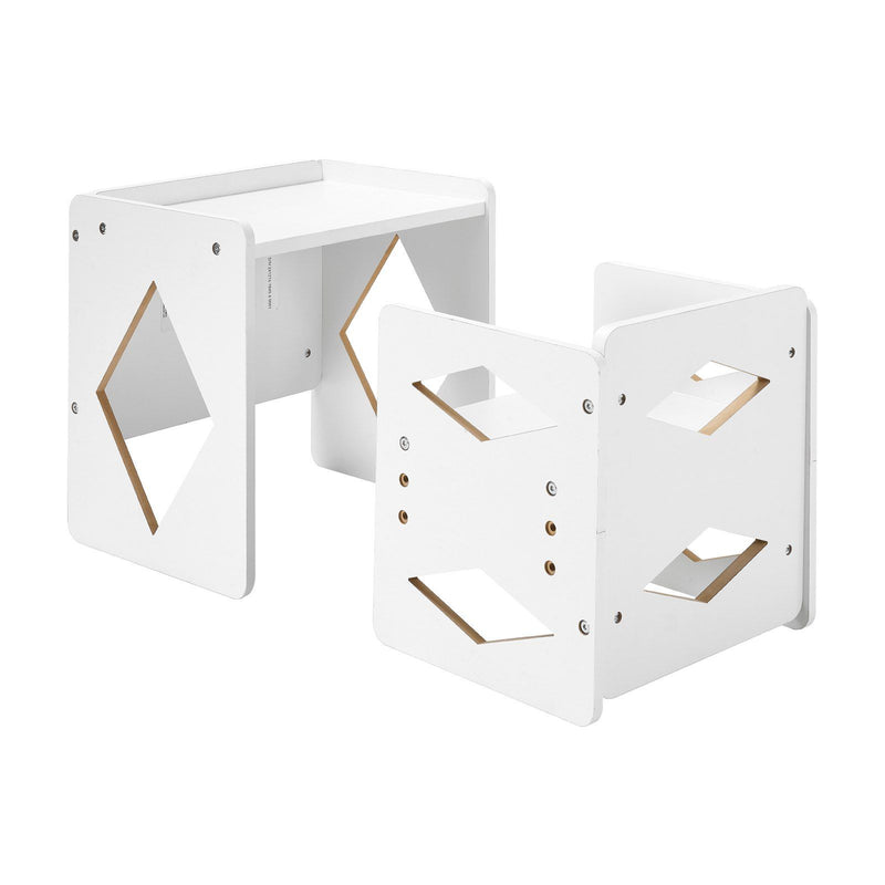 Montessori Weaning Table Chair Set Wooden Toddler White Adjustable