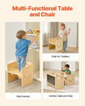 Montessori Wooden Toddler Table Chair Set 3in1 Adjustable Height
