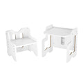 Montessori Weaning Table and Chair Set, 3 In 1 Wooden Toddler Table and Chairs with Chalkboard, Adjustable Height Montessori Table for Ages 1-5, Ideal for Drawing, Reading, Eating - White