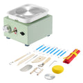 Mini Pottery Wheel, 0-320RPM Adjustable Speed Detachable Basin Forming Machine, 2.56in/3.94in 2 Turntables Electric Ceramic Wheel Machine, 18pcs Accessories, for Art Craft Work Home DIY, Green