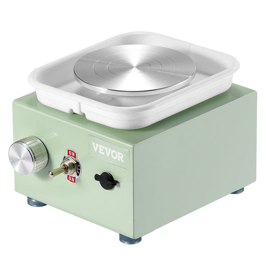 Mini Pottery Wheel, 0-320RPM Adjustable Speed Detachable Basin Forming Machine, 2.56in/3.94in 2 Turntables Electric Ceramic Wheel Machine, 18pcs Accessories, for Art Craft Work Home DIY, Green