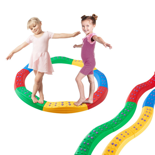 Balance Beam Stepping Stones, 8 PCS Toddler Balance Boards Non-Slip Textured Surface & Rubber Pads, Montessori Toy for Kids 2-6, Build Coordination and Gross Motor Skills, Indoor or Outdoor Play