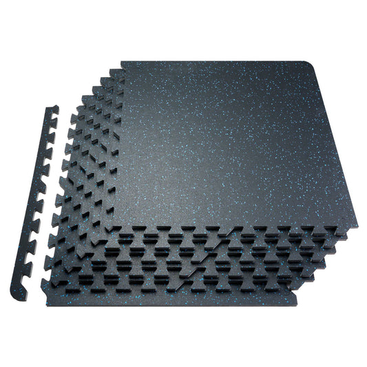 0.56 Inch Thick Gym Floor Mats, 6 Tiles Rubber Top with EVA Foam, 25" x 25" Gym Flooring Workout Mats with 25 sq.ft Coverage, Interlocking Puzzle Gym Mats for Gym, Home, Garage, Black & Blue