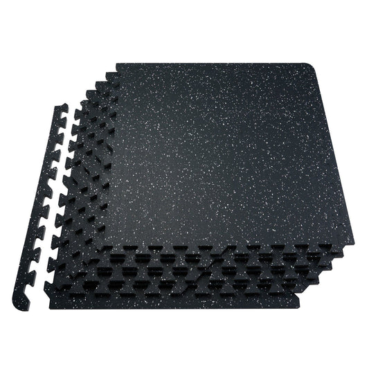 0.56 Inch Thick Gym Floor Mats, 25 Tiles Rubber Top with EVA Foam, 25" x 25" Gym Flooring Workout Mats with 100sq.ft Coverage, Interlocking Puzzle Gym Mats for Gym, Home, Garage, Black & White
