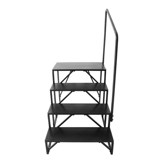 RV Steps, 4-Step RV Stairs, 199.58KGS Load Capacity, Thickened Carbon Steel, With Handrail, Non-Slip Steps for Safe Entry and Exit, Suit for RV, Trailer, Camper Steps