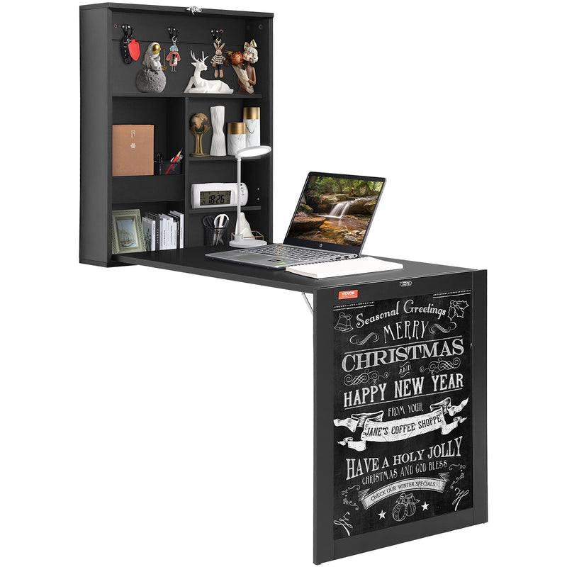 Wall Mounted Folding Desk w/ Chalkboard Storage Space Saving