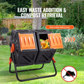 Compost Bin 37 Gal Dual-Chamber Tumbler Rotating Sliding Doors