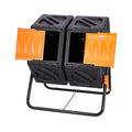 Compost Bin 37 Gal Dual-Chamber Tumbler Rotating Sliding Doors