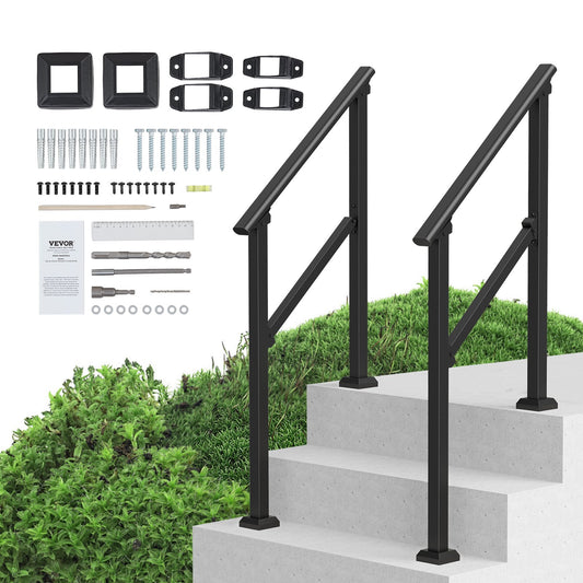 2x Handrail Outdoor Porch Deck Black Square Tube Seniors Safety