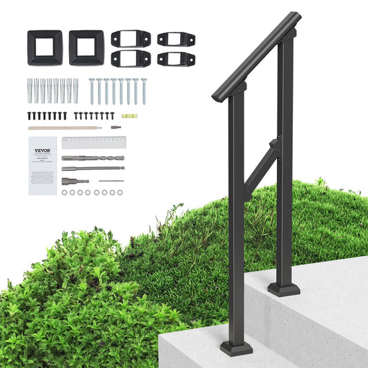 Handrails 1-2 Step Stair Rail Kit Carbon Steel Black Outdoor
