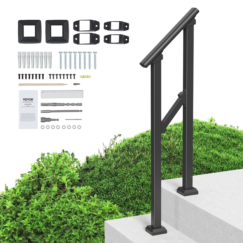 Handrails 1-2 Step Stair Rail Kit Carbon Steel Black Outdoor