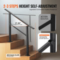 2-3 Step Stair Rail Kit Black Carbon Steel Handrail Concrete Deck