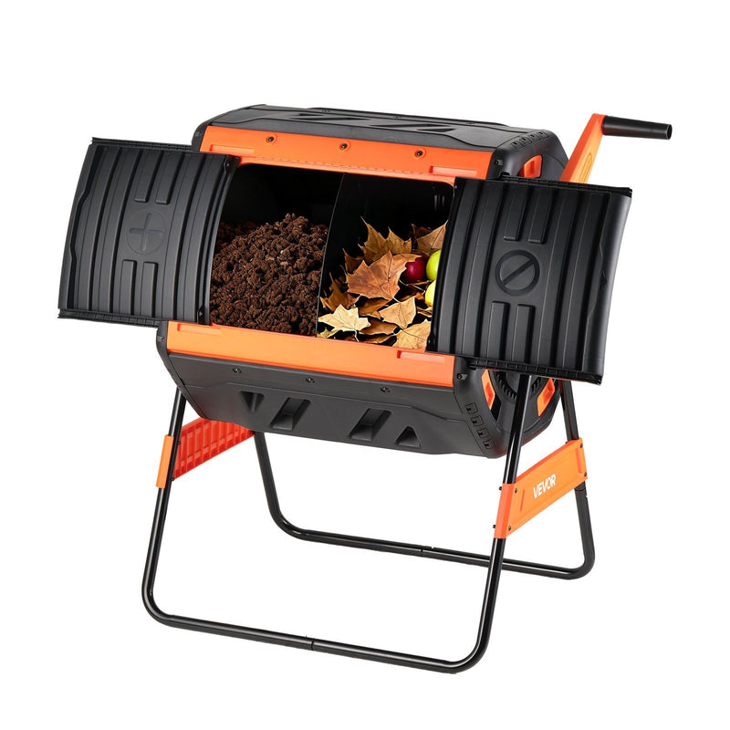 200L Dual Chamber Compost Tumbler with Sliding Doors