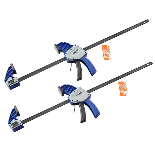Bar Clamps for Woodworking, 2-Pack 60.96 cm One-Handed Clamp/Spreader, Quick-Grip F-Clamp with 154 kg Load Limit, Premium Plastic and Carbon Steel, for Woodworking Metal working, Blue + Black