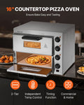Commercial Pizza Oven Countertop, 16-Inch Double Deck Layers, Stainless Steel Electric Pizza Oven with Stone and Handle, Multipurpose Indoor Pizza Maker for Restaurant Home Pretzels Baked