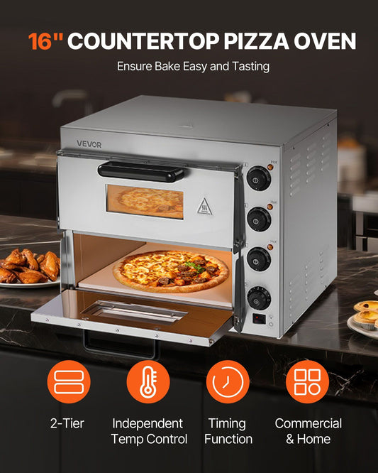 Devanti 16" Double Deck Electric Pizza Oven Stainless Steel