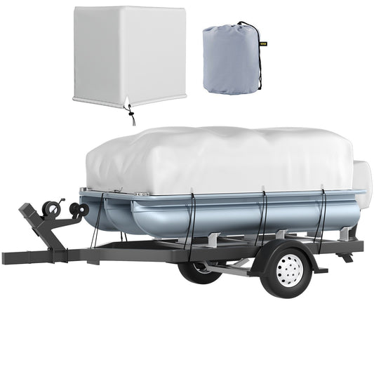 Pontoon Boat Cover, Fit for 17\'-20\' Boat, Heavy Duty 600D Marine Grade Oxford Fabric, UV Resistant Waterproof Trailerable Boat Cover with 2 Support Poles and 7 Wind-Proof Straps, Gray