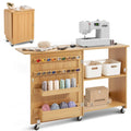 Folding Sewing Table Wood Lockable Wheels Shelves Trays Door