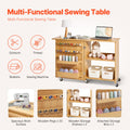 Folding Sewing Table Wood Lockable Wheels Shelves Trays Door