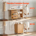 Folding Sewing Table Wood Lockable Wheels Shelves Trays Door